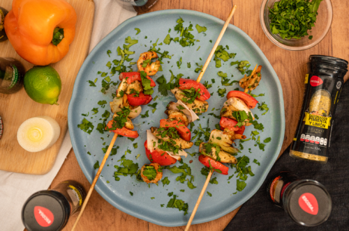 Receta de brochetas de pescado y camaron